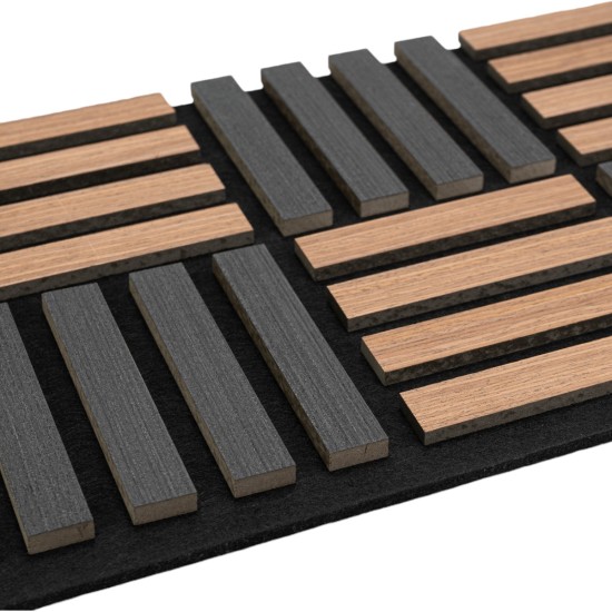 Set 5 Panouri riflaje acustice decorative, MDF si pasla, Naimeed D6772, 70x35x2.1cm, Stejar inchs/Negru
