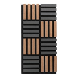 Set 5 Panouri riflaje acustice decorative, MDF si pasla, Naimeed D6772, 70x35x2.1cm, Stejar inchs/Negru