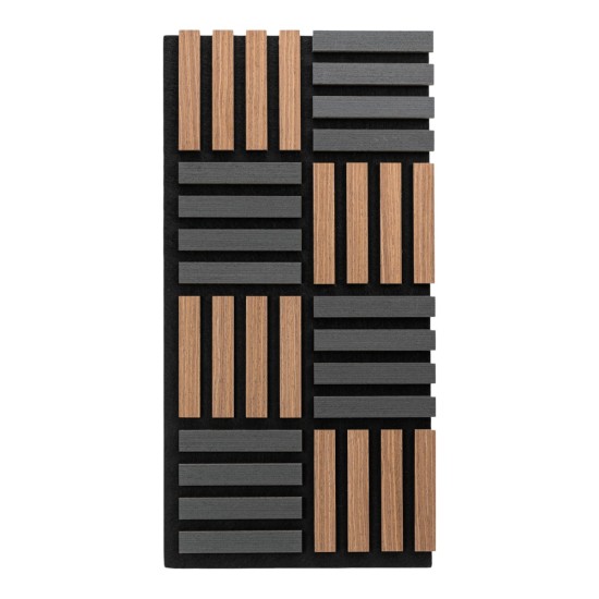 Set 5 Panouri riflaje acustice decorative, MDF si pasla, Naimeed D6772, 70x35x2.1cm, Stejar inchs/Negru