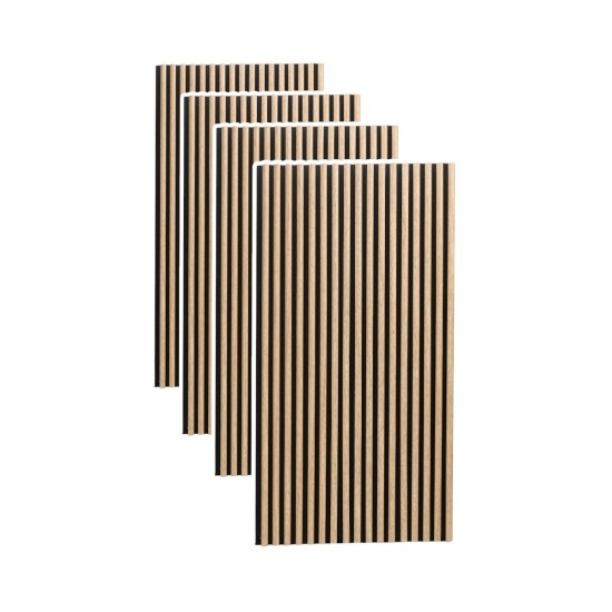 Set 4 Panouri riflaje acustice decorative, MDF si pasla, Naimeed D6780, 240x60x2.1cm, Stejar deschis