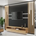 Set 4 Panouri riflaje acustice decorative, MDF si pasla, Naimeed D6780, 240x60x2.1cm, Stejar deschis