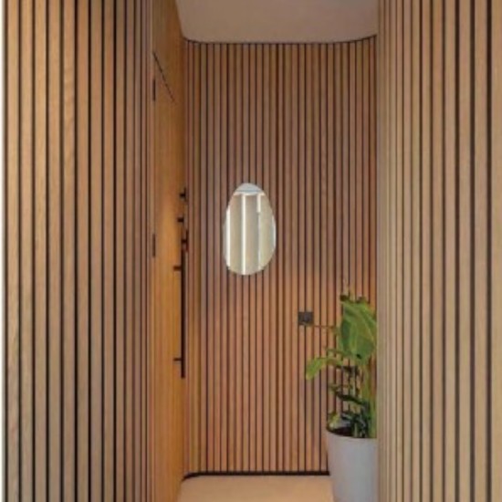 Set 4 Panouri riflaje acustice decorative, MDF si pasla, Naimeed D6780, 240x60x2.1cm, Stejar deschis