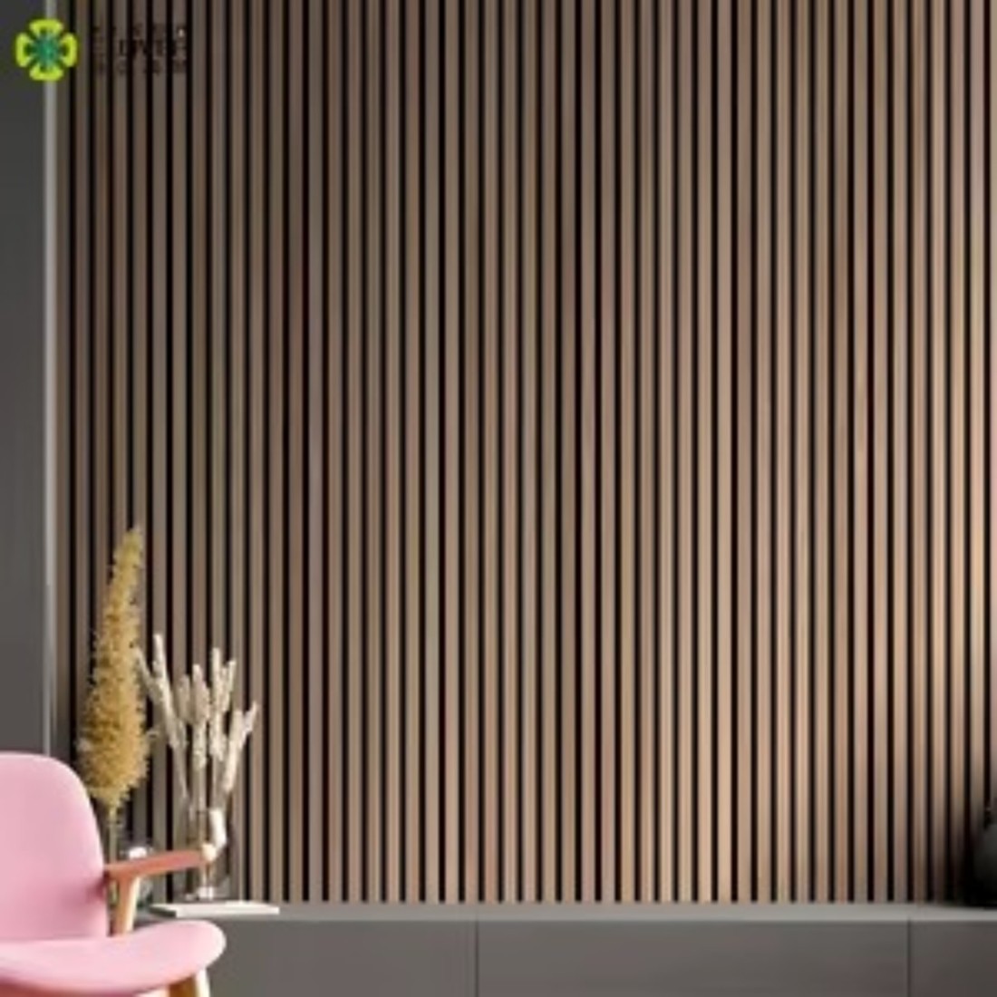 Set 4 Panouri riflaje acustice decorative, MDF si pasla, Naimeed D6781, 240x60x2.1cm, Stejar inchis [5]