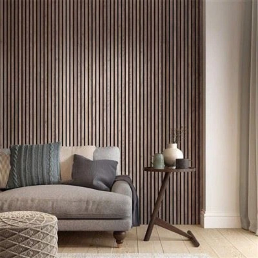 Set 4 Panouri riflaje acustice decorative, MDF si pasla, Naimeed D6781, 240x60x2.1cm, Stejar inchis [4]