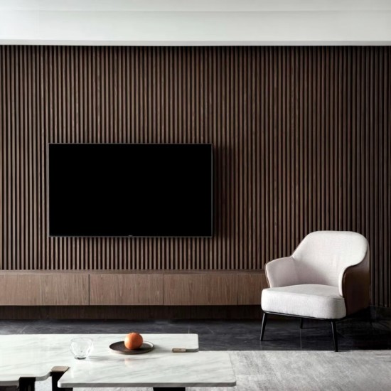 Set 4 Panouri riflaje acustice decorative, MDF si pasla, Naimeed D6781, 240x60x2.1cm, Stejar inchis