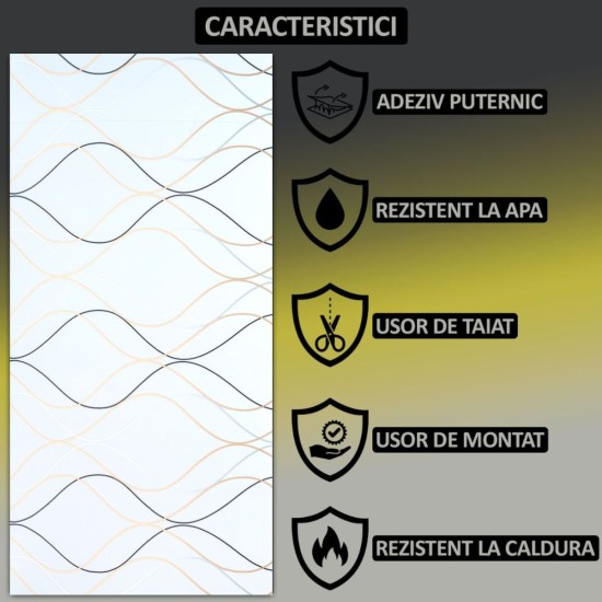 Set 6 panouri decorative autoadezive cu folie de aluminiu, efect marmura, suprafata acoperita 1.08 m², Naimeed D7110, 60x30 cm, Alb
