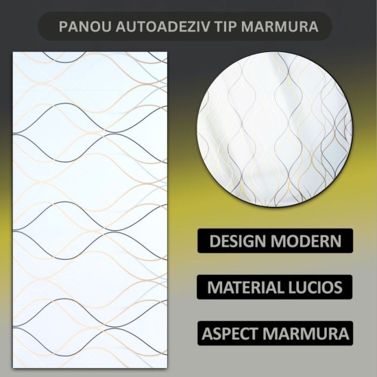 Set 6 panouri decorative autoadezive cu folie de aluminiu, efect marmura, suprafata acoperita 1.08 m², Naimeed D7110, 60x30 cm, Alb