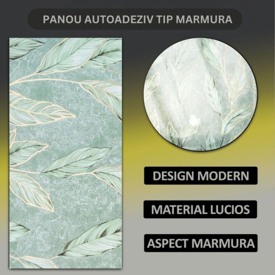 Set 6 panouri decorative autoadezive cu folie de aluminiu, efect marmura, suprafata acoperita 1.08 m², Naimeed D7115, 60x30 cm, Verde