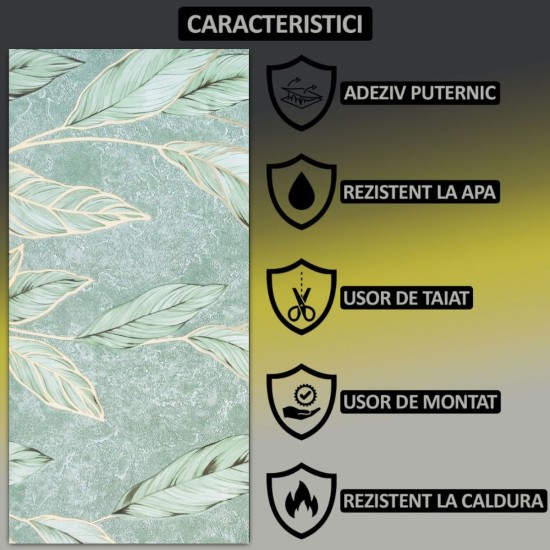 Set 6 panouri decorative autoadezive cu folie de aluminiu, efect marmura, suprafata acoperita 1.08 m², Naimeed D7115, 60x30 cm, Verde