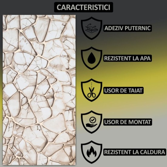 Set 6 panouri decorative autoadezive cu folie de aluminiu, efect marmura, suprafata acoperita 1.08 m², Naimeed D7120, 60x30 cm, Bej Set 6 panouri decorative autoadezive cu folie de aluminiu, efect marmura, suprafata acoperita 1.08 m², Naimeed D7120, 60x30 cm, Bej