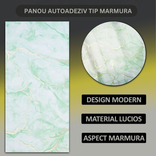 Set 6 panouri decorative autoadezive cu folie de aluminiu, efect marmura, suprafata acoperita 1.08 m², Naimeed D7122, 60x30 cm, Verde deschis