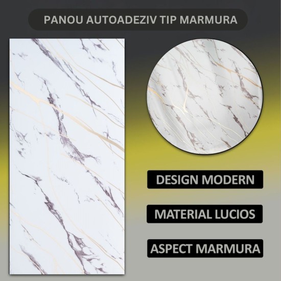 Set 6 panouri decorative autoadezive cu folie de aluminiu, efect marmura, suprafata acoperita 1.08 m², Naimeed D7124, 60x30 cm, Alb Set 6 panouri decorative autoadezive cu folie de aluminiu, efect marmura, suprafata acoperita 1.08 m², Naimeed D7124, 60x30 cm, Alb
