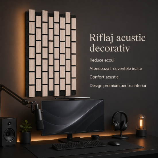 Set 5 Panouri riflaje acustice decorative, MDF si pasla, Naimeed D6776, 60x40x2.1cm, Gri