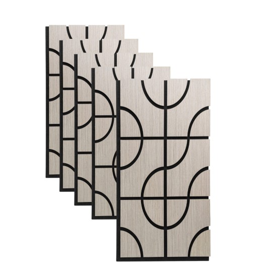 Set 5 Panouri riflaje acustice decorative, HDF si pasla, Naimeed D6757, 90x45x1.8cm, Gri