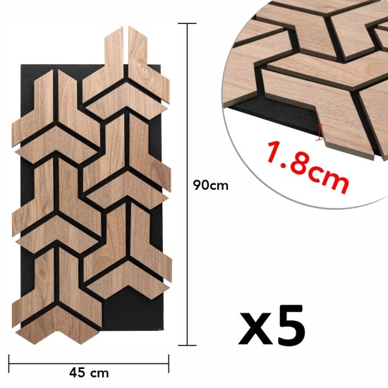 Set 5 Panouri riflaje acustice decorative, HDF si pasla, Naimeed D6760, 90x45x1.8cm, Stejar Set 5 Panouri riflaje acustice decorative, HDF si pasla, Naimeed D6760, 90x45x1.8cm, Stejar