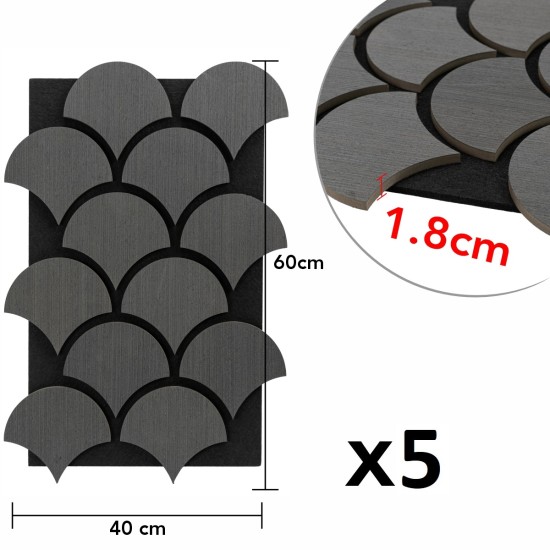 Set 5 Panouri riflaje acustice decorative, HDF si pasla, Naimeed D6762, 60x40x1.8cm, Gri Set 5 Panouri riflaje acustice decorative, HDF si pasla, Naimeed D6762, 60x40x1.8cm, Gri