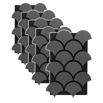 Set 5 Panouri riflaje acustice decorative, HDF si pasla, Naimeed D6762, 60x40x1.8cm, Gri