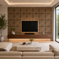 Set 5 Panouri riflaje acustice decorative, MDF si pasla, Naimeed D6767, 60x60x1.8cm, Stejar