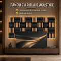 Set 5 Panouri riflaje acustice decorative, MDF si pasla, Naimeed D6771, 60x40x2.1cm, Stejar/Negru