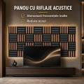 Set 5 Panouri riflaje acustice decorative, MDF si pasla, Naimeed D6772, 70x35x2.1cm, Stejar inchs/Negru