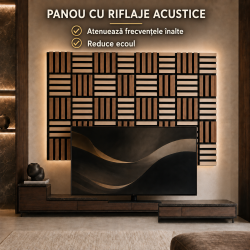 Set 5 Panouri riflaje acustice decorative, MDF si pasla, Naimeed D6773, 70x35x2.1cm, Stejar/Stejar inchis