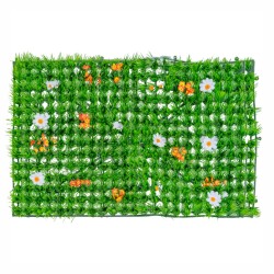 Panou din plante artificiale, cu iarba si flori, Naimeed D5894, Multicolor, 600x400mm