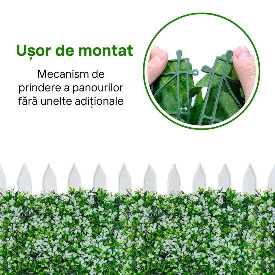 Panou din plante artificiale, cu frunze, Naimeed D5895, Alb-Verde, 600x400mm Panou din plante artificiale, cu frunze, Naimeed D5895, Alb-Verde, 600x400mm