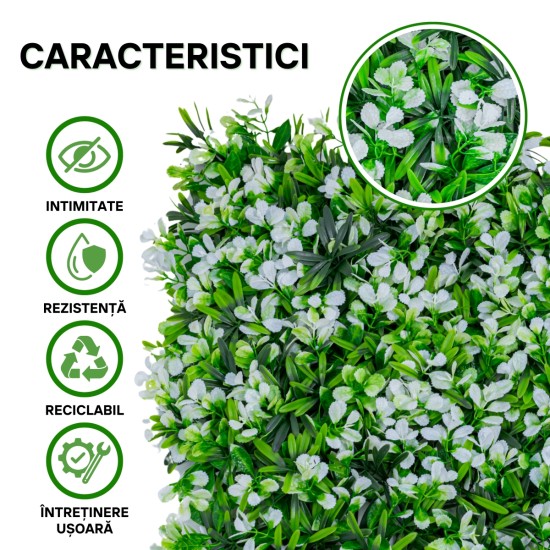 Panou din plante artificiale, cu frunze, Naimeed D5895, Alb-Verde, 600x400mm Panou din plante artificiale, cu frunze, Naimeed D5895, Alb-Verde, 600x400mm