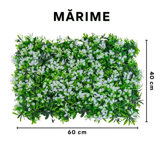 Panou din plante artificiale, cu frunze, Naimeed D5895, Alb-Verde, 600x400mm Panou din plante artificiale, cu frunze, Naimeed D5895, Alb-Verde, 600x400mm