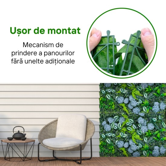 Panou din plante artificiale, cu frunze, Naimeed D5897, Verde Multicolor, 600x400mm Panou din plante artificiale, cu frunze, Naimeed D5897, Verde Multicolor, 600x400mm