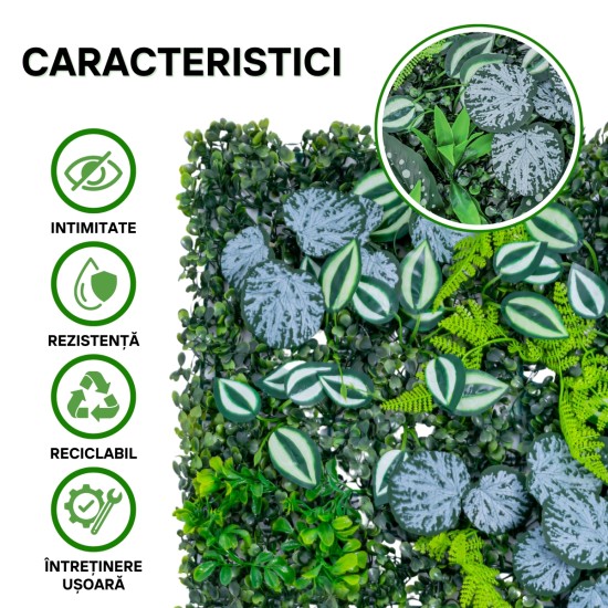 Panou din plante artificiale, cu frunze, Naimeed D5897, Verde Multicolor, 600x400mm Panou din plante artificiale, cu frunze, Naimeed D5897, Verde Multicolor, 600x400mm