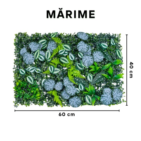 Panou din plante artificiale, cu frunze, Naimeed D5897, Verde Multicolor, 600x400mm Panou din plante artificiale, cu frunze, Naimeed D5897, Verde Multicolor, 600x400mm