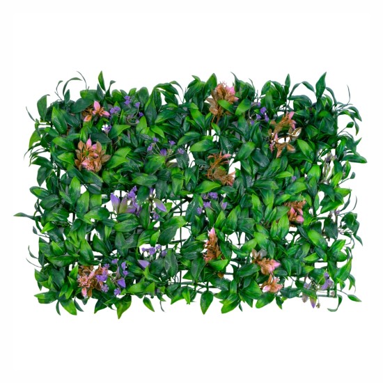 Panou din plante artificiale, cu frunze si flori, Naimeed D5898, Verde-Mov, 600x400mm Panou din plante artificiale, cu frunze si flori, Naimeed D5898, Verde-Mov, 600x400mm