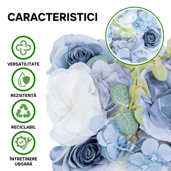 Panou din plante artificiale cu flori, Naimeed D5908, Albastru, 250x100mm Panou din plante artificiale cu flori, Naimeed D5908, Albastru, 250x100mm