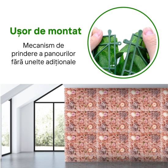 Panou din plante artificiale cu flori, Naimeed D5910, Maro, 600x400mm