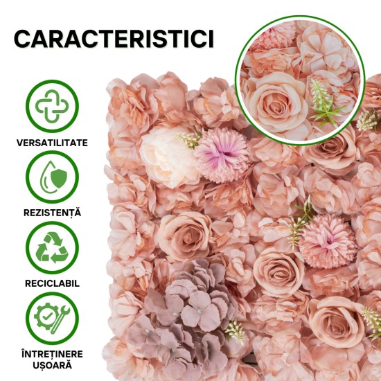 Panou din plante artificiale cu flori, Naimeed D5910, Maro, 600x400mm