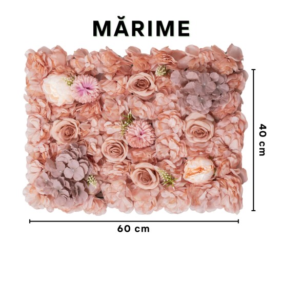 Panou din plante artificiale cu flori, Naimeed D5910, Maro, 600x400mm