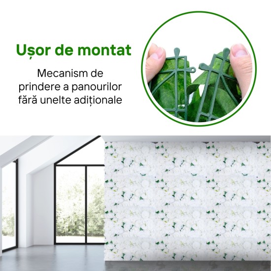 Panou din plante artificiale cu flori, Naimeed D5911, Alb, 600x400mm