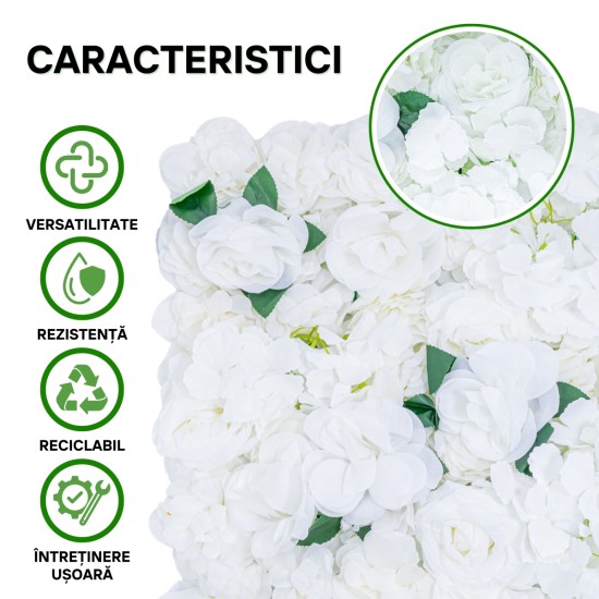 Panou din plante artificiale cu flori, Naimeed D5911, Alb, 600x400mm