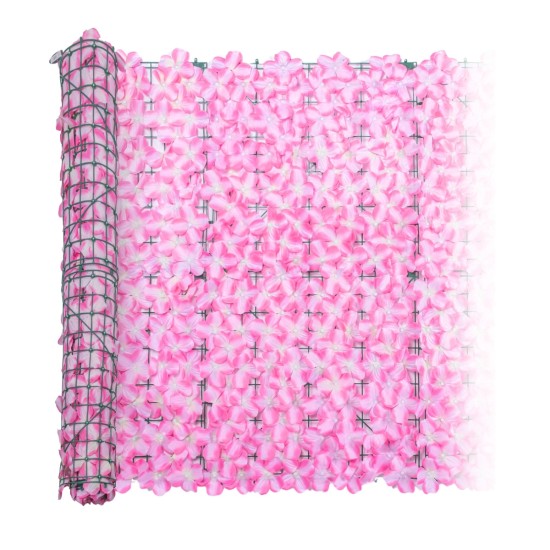 Plasa gard, flori artificiale, Naimeed D5961, paravan pentru balcon, terasa si gard, Roz, 1000x3000mm
