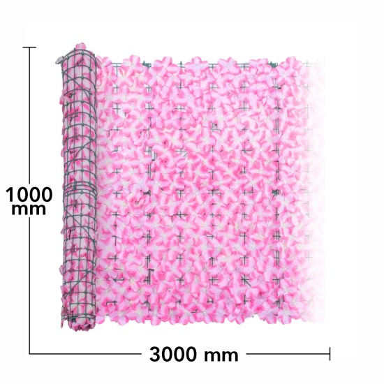 Plasa gard, flori artificiale, Naimeed D5961, paravan pentru balcon, terasa si gard, Roz, 1000x3000mm