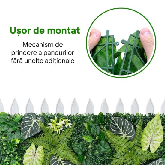 Panou din plante artificiale, cu frunze, Naimeed D7224, Verde, 40x60 cm Panou din plante artificiale, cu frunze, Naimeed D7224, Verde, 40x60 cm
