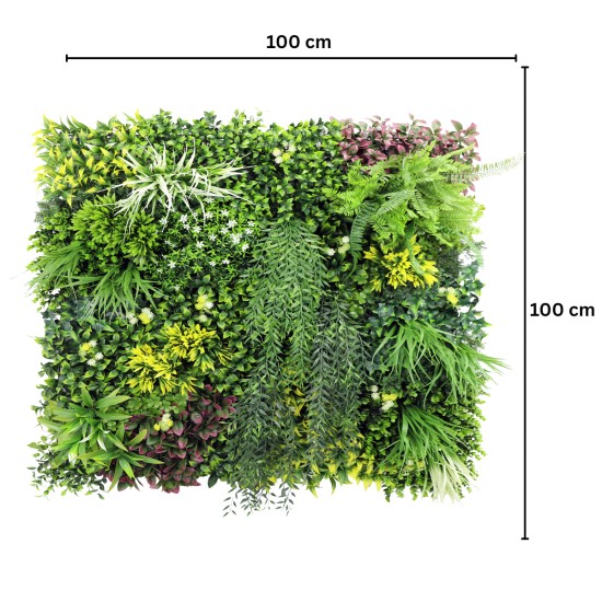 Panou din plante artificiale,cu frunze, Naimeed D7434, Multicolor, 100x100 cm