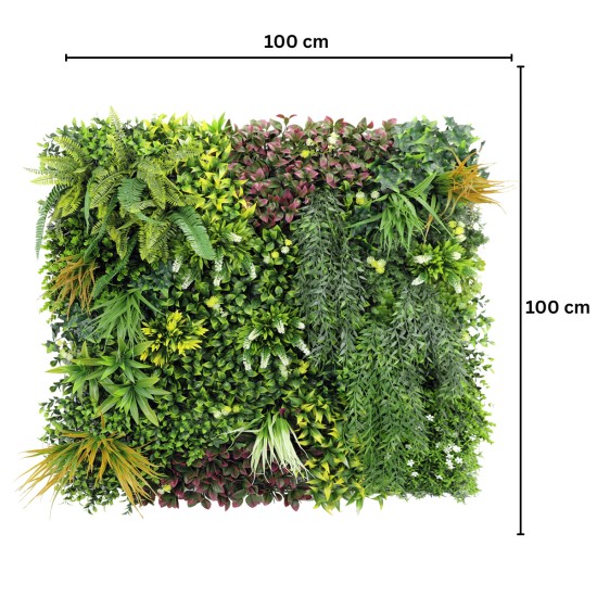 Panou din plante artificiale,cu frunze, Naimeed D7436, Multicolor, 100x100 cm