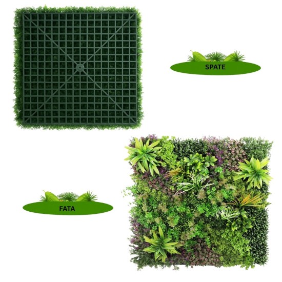 Panou din plante artificiale,cu frunze, Naimeed D7438, Multicolor, 100x100 cm