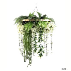 Aranjament Suspendat cu Plante Artificiale pe Disc Decorativ Auriu, Naimeed D7454, diametru 60 cm 