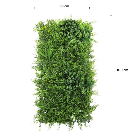 Aranjament decorativ, de perete, cu ramă din aluminiu și plante artificiale Naimeed D7469, Dimensiuni 50x100 cm
