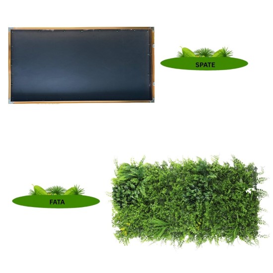 Aranjament decorativ, de perete, cu ramă din aluminiu și plante artificiale Naimeed D7469, Dimensiuni 50x100 cm