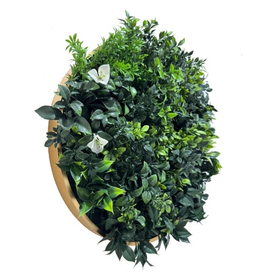 Aranjament decorativ, de perete, cu ramă din aluminiu și plante artificiale Naimeed D7451, diametru 50 cm