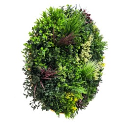 Aranjament decorativ, de perete, cu ramă din aluminiu și plante artificiale Naimeed D7453, diametru 100 cm